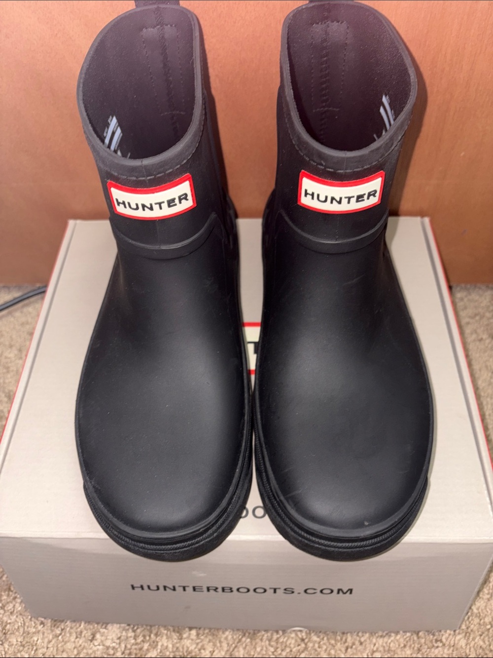 Hunter Black Short Rain Boots with Red Interior - Picture 2 of 7